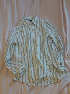 Tahari White Striped Button Down Shirt Size Medium